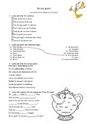 English Worksheet: Be Our Guest from Beauty and The Beast film