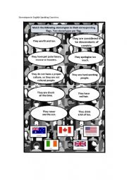 English Worksheet: Stereotypes in English-speaking Countries.