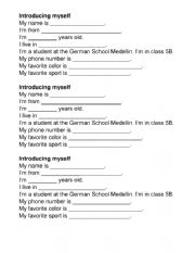 English Worksheet: Introducing myself vards