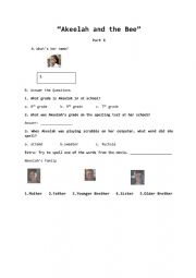 English Worksheet: Akeelah and the Bee Worksheet P1 of P5