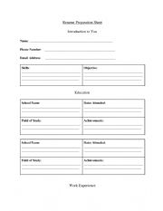 Resume Preparation Worksheet