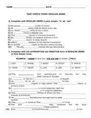 English Worksheet: PAST SIMPLE TENSE - REGULAR VERBS