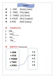 English Worksheet: NUMBERS 1-5