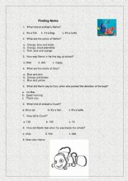 English Worksheet: find nemo
