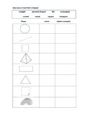 English Worksheet: Describing Shapes of Objects