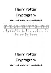 English Worksheet: Harry Potter Cryptogram