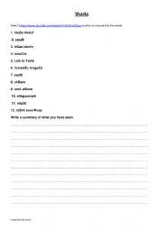 English Worksheet: Shark Unscramble