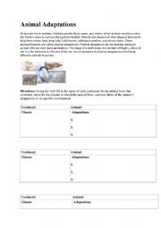 English Worksheet: Animal Adaption