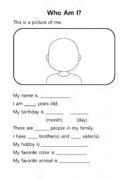 self introduction worksheet with drawing
