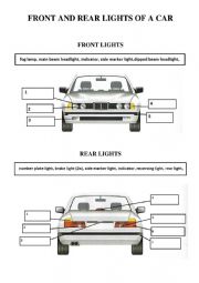 English Worksheet: Front and Rear Lights of a Car