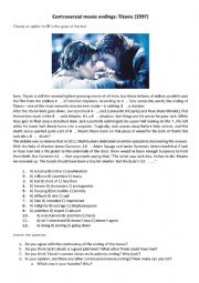 English Worksheet: Controversial Titanic Ending - gap fill and answering questions