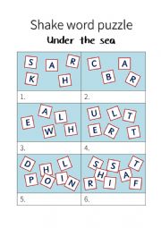 English Worksheet: Shake word puzzle - Under the Sea