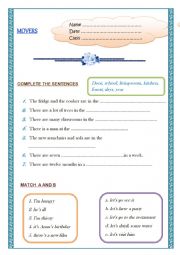 English Worksheet: 5 PAGES WITH EXERCISES FOR MOVERS 