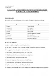 English Worksheet: Canada pipelines and Native people