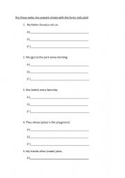 English Worksheet: Present simple- sentence structure