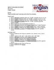 English Worksheet: A1 LEVEL final exam example