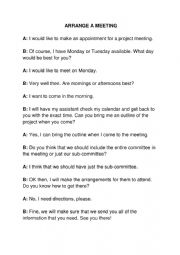 English Worksheet: DIALOGUE ABOUT ARRANGING A MEETING