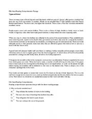 English Worksheet: Hotel Reading Comprehension Passage