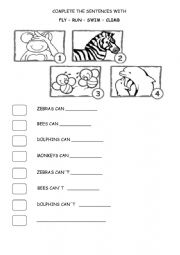English Worksheet: Animals can - cant