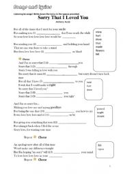 Song worksheet: Sorry that I loved you & Falling Slowly