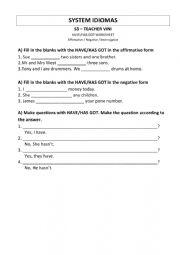 English Worksheet: Have/Has Got Worksheet