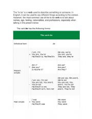 English Worksheet: VERB TO BE EXPLANATION