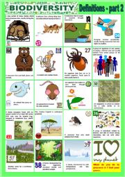 English Worksheet: Biodiversity - Definitions - Part 2 + KEY