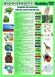 Biodiversity - Complete the sentences - TEST + KEY