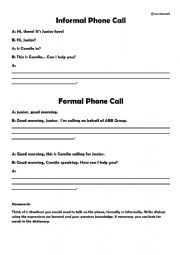 English Worksheet: Formal and Informal phone calls