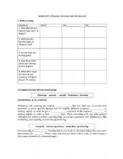 English Worksheet: SKIMMING AND SCANNING 