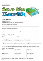 English Worksheet: save the earth