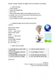 English Worksheet: Money, Money, Money By Abba 