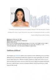 English Worksheet: Rihanna Biography reading Past Simple Present Perfect tasks