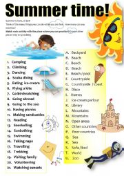 English Worksheet: SUMMERTIME ACTIVITIES