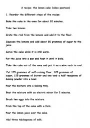 English Worksheet: lemon cake recipe