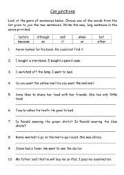 English Worksheet: Conjunctions - Grammar Worksheet