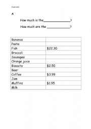English Worksheet: shopping asking