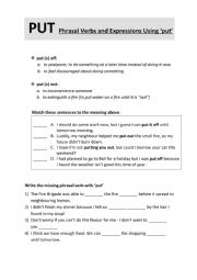 English Worksheet: Phrasal verbs with PUT