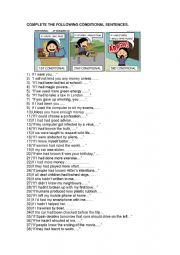 Conditional Sentences Worksheet: complete the conditional sentences (all types)