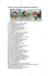 English Worksheet: Conditional Sentences Worksheet: complete the conditional sentences (all types)