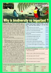 Why is BIODIVERSITY so important ? Reading comprehension or Test.