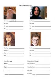 English Worksheet: Harry Potter Character Face Descriptions 