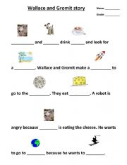 English Worksheet: Wallace and Gromit A grand day out story blank filling activity