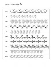 Read and colour the amount of animals