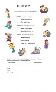 English Worksheet: Illnesses and suggestions