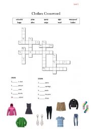 English Worksheet: Clothes crossword