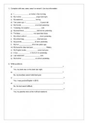 English Worksheet: BE Past