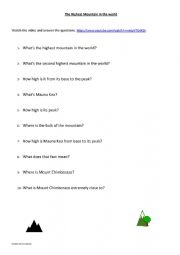 English Worksheet: The Worlds Highest Mountain