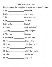 English Worksheet: My body has or doesnt have