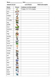 Animals Starters List (Cambridge English)